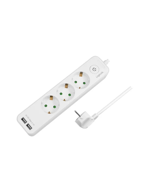 დენის ადაპტორი - Logilink LPS248U Socket Outlet 3-Way + Switch + 2xUSB-A 1.5m White