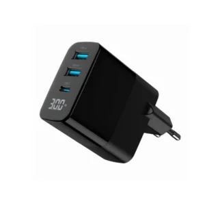 დამტენი - Gembird TA-UC-PDQC30LCD-BK-02 3-port 30W GaN USB Fast Charger LCD Black
