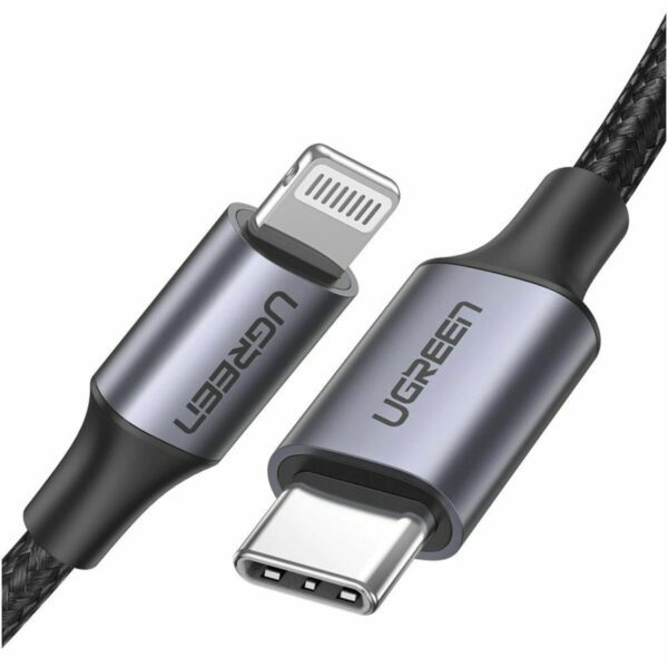 USB კაბელი UGREEN US304 (60761), MFi, Type-c USB-C To Lightning, 2m, Black/Gray