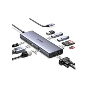 USB ჰაბი UGREEN CM498 (15600), USB-C, USB, HDMI, VGA, RJ45, SD, TF, Hub, Gray