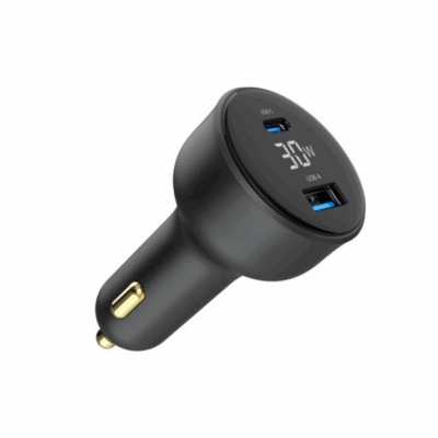Gembird TA-UC-AC2PD30LCD-CAR-01 2-port USB CarFast Charger USB-C PD LCD 30W (Black)