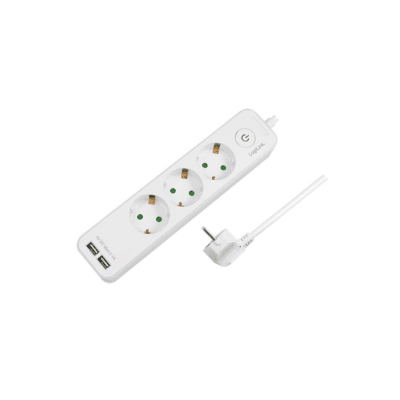 Logilink LPS248U Socket Outlet 3-Way + Switch + 2xUSB-A 1.5m White