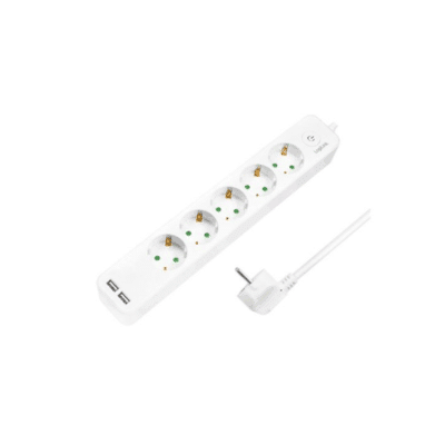 Logilink LPS249U Socket Outlet 5-Way + Switch + 2xUSB-A 1.5m White