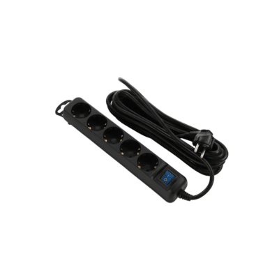 2E Power Strip 5×Schuko with Switch, 3G×1.5 mm² Cable, 1.5 m, Black
