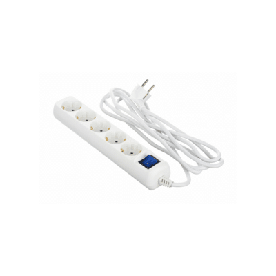 2E Power Strip 5×Schuko Outlets with Switch, 3G×1.5mm² Cable, 3 m Length, White