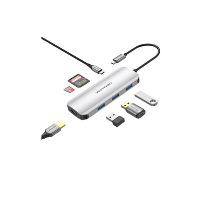 Vention TOJHB 7-in-1 USB-C 4K/30Hz Docking Station 5Gbps 100W PD 0.15m Gray Aluminum